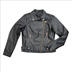 Collection by Miss London faux leather Black Moto jacket Size Large